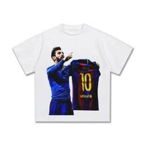 2026 Messi Messi Barcelona American Football Vintage Print Loose Fashion Brand Personality Cotton Short Sleeve Tshirt 4XL white