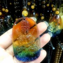 Chinese Style Three Colours Guanyin Buddha Necklace Pendant Exquisite Mascot Sweater Chain  Jewelry Holiday Gift brown