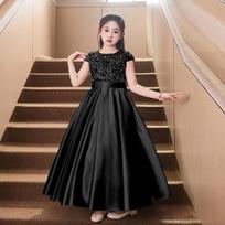 Girl S Long Sequined Princess Formal Dress For Piano Performance 170 juoda