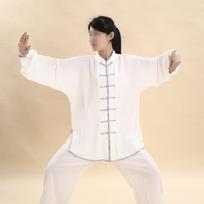Pavasarinis/vasarinis medvilnės ir šilko Tai Chi kostiumas - vyriški ir moteriški praktikos bei pasirodymų drabužiai Large white