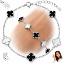 Women' Silver Bracelet 925 Silver Clover Onyx Pearl Clover beige