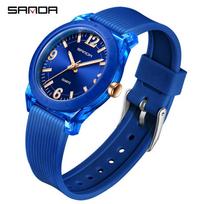 SANDA Top Brand Model 6277 New Transparent Case Children's Quartz Watch Waterproof Luminous Hand Leisure Fashion Student Watches blue