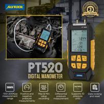 AUTOOL PT520 Differential Pressure Gauge Digital Manometer  -100-200KPa Air Pressure Differential Vacuum Gauge Kit Tool gray
