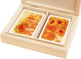 PIATNIK IMPRESSIONIST VAN GOGH SUNFLOWERS Playing Cards in a Wooden Box