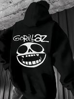 Durable | Gorillaz Graphic Red Hoodie - Casual Polyester Fleece-Lined Sweatshirt with Skull Design M black