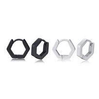 Hexagon Earrings for Men Women Geometry Hex Huggies Stainless Steel Modern Unique Earring Unisex Jewelry white