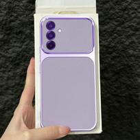 Premium Executive Leather Case for Samsung Galaxy A56 5G A55 A54 A37 A36 A35 A34 A26 A24 Large Window Lens Protector Cover Galaxy A37 5G violetinė