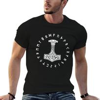 Norse Thors Hammer Mjolnir Elder Futhark Viking Runes White Distressed TShirt Labor Work Casual TShirt 4XL black