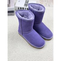 Medium tube snow boots women's fur integrated thickened and velvet thermal cowhide shoes two wear 44 blue