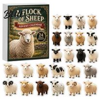 Wall Decor for Holiday Sheep Advent Calendar 24Pcs Acrylic 2D Ornament Set with Cute Christmas Calendar Lamb Designs Tree Hanging Decor Gift B beige