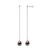 Earrings - PEARLS & COLORS - Dangles - 8–9 mm Pear Tahitian Pearls - 9 ct White Gold - A+ Quality