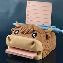 New Desk Organizer Frog Hippo Highland Cow Note Holder Resin Cute Pen Holder Pencil Stand With Sticky Note Dispenser Photo Slot Highland Cow brown