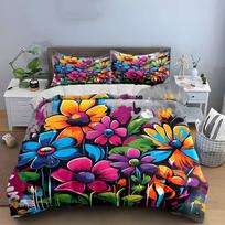 Colorful Floral Art Decor Set Bedding Set with 1 Duvet Cover 2 Pillowcases Single Double King Queen, Gift EU Twin 135X200cm&set pink