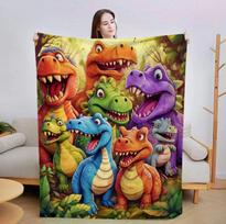 Išskirtinis flanelinis dinozaurų pledas - Skaitmeninis spaudinys ir oro kondicionieriaus uždangalas 100x150 cm black