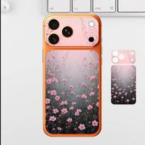 Gražios gėlės Apple iPhone 17 Pro Max pilno galinio dangtelio lipdukas Wrap odelė galinė apsauginė lipduko plėvelė iPhone17pro gray