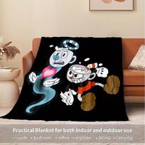 1pc Ghost,Coffee,Cuphead Digital Print Flannel Blanket - Contemporary Style, Suitable for All Seasons, Perfect for Home, Travel, or Camping 150x180cm black