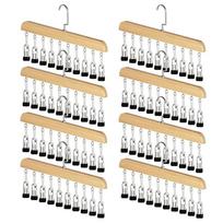 Premium-Closet Organizer Space-Saving 8PCS With 10 Clips-Multi-Purpose Hanging Storage For Wardrobe, Wooden Hangers beige