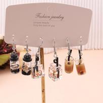 3 pairs Bubble Milk Tea Drop Earrings Set for Women Simulation Fruit Juice Earrings Girls Party Jewelry Gifts white