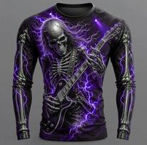 Gothic Grim Reaper Fiery Print Long Sleeve T-Shirt, Bold Edgy Style 5XL black