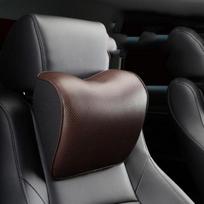 Genuine Leather Car Neck Pillow Set Memory Foam Auto Rear Seat Back Headrest Lumbar Supports Travel Cushion Cover Accessories coffee 1pcs gray