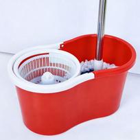 Hands-Free Spin Dry Mop & Bucket Set Plastic Basket + 2 Mop Heads + Mop Rod [Loose] raudona
