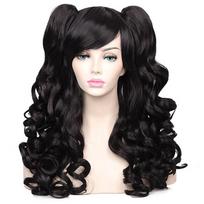 HAIRJOY Moteriški sintetiniai plaukai, ilgi, banguoti, Cosplay perukas, Helovino perukai vakarėliui su 2 kasytėmis 24inches black