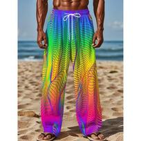 Men's 3D Abstract Pattern Printed Baggy Casual Trousers,  Elastic Drawstring Waist with Pockets, for Spring Summer Home Outdoor Vacation 4XL rožinė