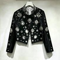 Moterims 2026 m. Patchwork dirbtinės odos Biker striukė su stovinčia apykakle, trumpa, gatvės stiliaus Black Silver gray