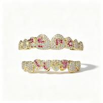 Bling Red CZ 8 Tooth Irregular Grillz Brass Micro Zircon Iced Out Hip Hop Teeth Caps Halloween Cosplay Tooth Decor auksas