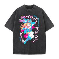 Cartoon Yu-Gi-Oh! Dark Magician Girl T-shirt Gothic Y2k Washed T Shirt Men's Clothing Summer Short Sleeve Pure Cotton Tees Tops 4XL black