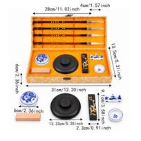 11 pcs Inkstone Traditional Brush Pen Set Ink Stick Ink Stone Kit  For Beginners 11pcs orange