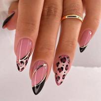 24Pcs Simple Pink Press on Nails Shiny Glitter False Nail Long Almond Fake Nails with Glue Wearable Acrylic Full Cover Nail Tips