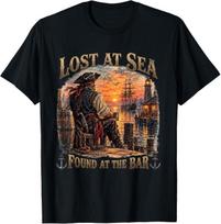 Lost At Sea Found At The Bar Funny Cruise Sarcastic Humor T-Shirt XL brown