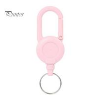 Telescopic Wire Rope Keychain Retractable with Steel Carabiner Badge Reel Holder Clip Climbing Key Ring Heavy Duty Outdoor Camping Anti-lost Buckle rožinė