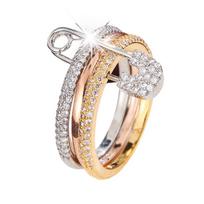 Women's Triple Ring with Safety Pin Design & Zirconia, Size 6 white