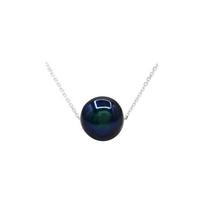 Necklace - Pearls & Colors - Round Freshwater Cultured Pearl - Black Pearl - 925 Sterling Silver - AAA+ Quality - Woman