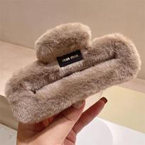winter new plush large 14cm square grab clip solid color gentle fashion Korean version crab clips jewelry gift brown