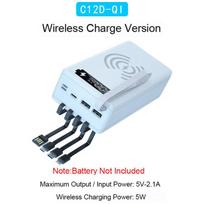 12*18650 Battery Storage Box with 4 Cable PD Fast Qi Wireless Charger Power Bank Case 18650 battery Holder Charging Box Shell white