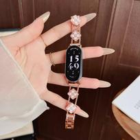 Naujas keturlapis gėlės metalinis dirželis For Xiaomi Band 9/8/NFC Xiaomi 10 8 9 For XIAOMi Band 9 10 rožinio aukso spalvos