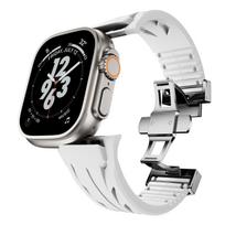 Fluororubber Band for Apple Watch Ultra 2 49mm 45mm 46mm 44mm Sport Luxury Rubber Strap For Iwatch 10 9 8 7 Se 6 5 Men Watchband 49mm(Ultra 2 1) sidabro baltos spalvos
