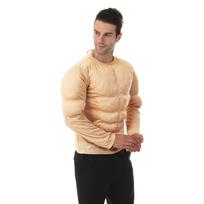 Riebaluotas vyras Cosplay marškinėliai: Juokingas netikrų pilvo raumenų ir krūtinės raumenų kostiumas suaugusiems One Size beige