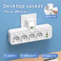 ES Elektros juosta - AC lizdai, USB ir Type-C, 2 versijos, individualūs jungikliai + mažas naktinis apšvietimas 【B】Jack*4+USB*2+TypeC*1 balta