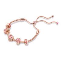 Pandora Manman Peach Blossom Series Flourishing Bracelet And Bangle Set Women Bracelets ZT0275 Box+Shopping Bag white