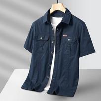 Summer Men's Short Shirt Korean Casual Oversized Navy Blue Cargo Shirt Classic Retro Men Clothing Outdoor Sports Durable Top XS tamsiai mėlyna spalva