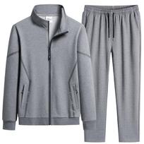 Didelio dydžio 8XL pavasarinis sportinis kostiumas vyrams su stačia apykakle, kvėpuojantis, medvilninis, laisvas, didelio dydžio, kasdienis kardiganas, sportinės kelnės, dviejų dalių kostiumas XXXXXL gray