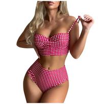 Moteriškas languotas maudymosi kostiumėlis su krūtinės ląstele Push Up Dviejų dalių maudymosi kostiumėlio viršutinė dalis su kelnaitėmis Slim Fit maudymosi kostiumėlis Pledas maudymosi kostiumėlis S karšta rožinė spalva