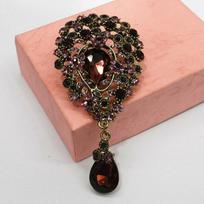 Burgundy Crystal Water Drop Pendant Brooch in Antique Bronze Finish Zhenyao Jewelry black