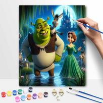 Shrek Fiona Donkey DIY Painting Kit Classic Style Home Decor Craft Gift Idea Art Paint by Number Wall Hanging Romantic Dreamy Castle Scene 40x50cm blue