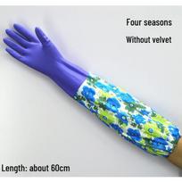 Ilgos vandeniui atsparios guminės pirštinės virtuvei ir valymui - Patvarios ir atsparios dilimui 1 pair - Purple Floral Sleeve - L