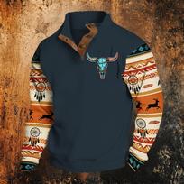 Men's Western Hooded Sweatshirt Long Sleeve Pattern Print Pullover XL tamsiai mėlyna